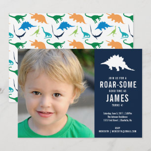 Preppy Dinosaur Silhouette Geburtstagsparty Foto Einladung