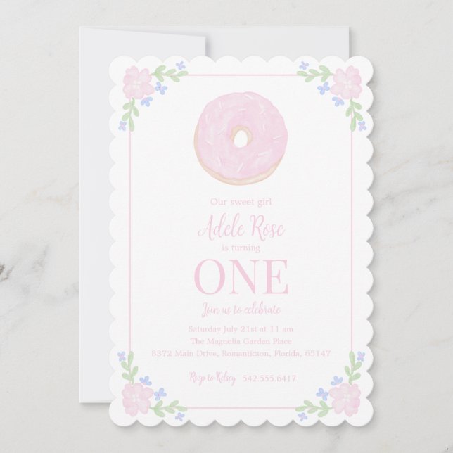 Preppy Donut Sweet Erster Geburtstag Einladung (Vorderseite)