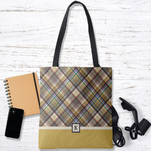 Préppy Earth Tones Plaid Monogram Sac fourre-tout
