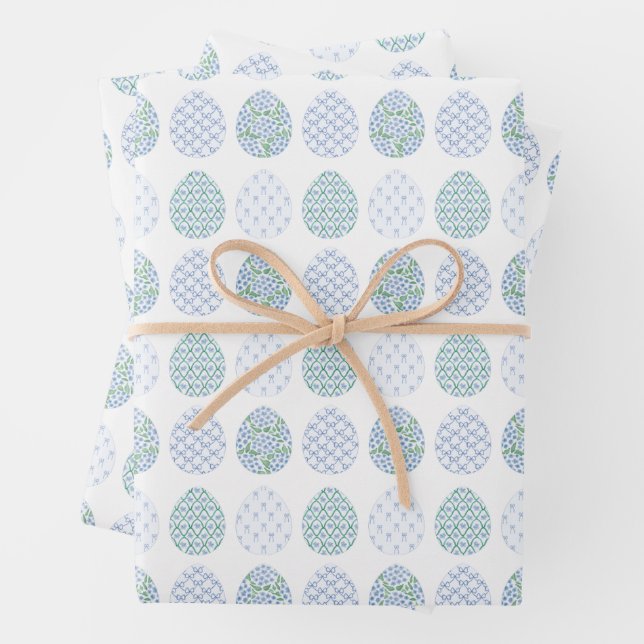 Preppy Easter Blue und Green Hydrangea Bow Trellis Geschenkpapier Set (Beispiel)