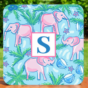 Preppy Elephant Monogram Tropical Getränkeuntersetzer