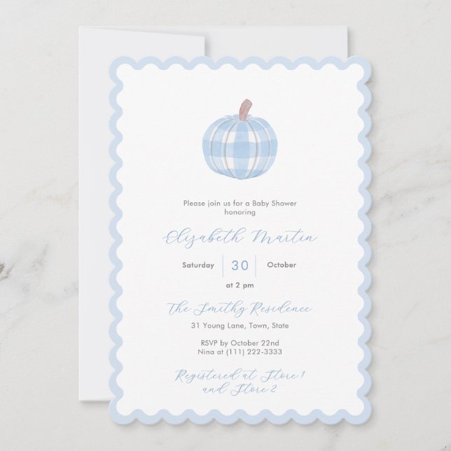 Preppy Fall Pumpkin Baby Boy Shower Einladung (Vorderseite)
