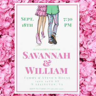 Preppy Fashion Illustration Engagement Party Einladung