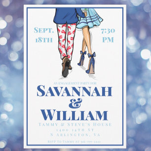 Preppy Fashion Illustration Engagement Party Navy Einladung