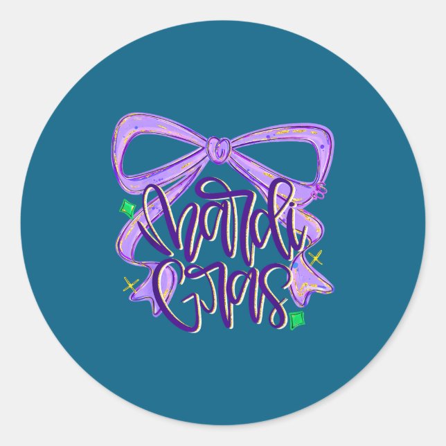 Preppy Fat Tuesday Mardi Gras Coquette Bow Women G Runder Aufkleber (Vorderseite)