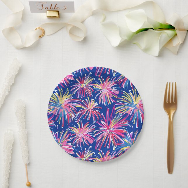 Preppy Fireworks 4. Juli Papierplatte Pappteller (Hochzeit)