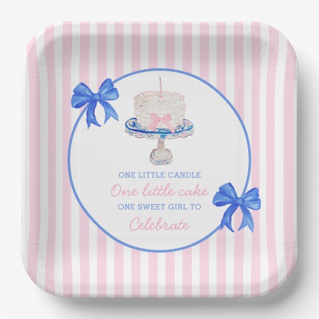 Preppy First Birthday Chinoiserie Ruffle Cake Bows Pappteller (Vorderseite)