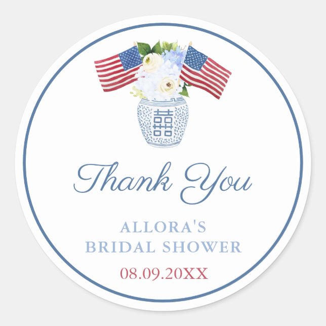 Preppy Floral American Flag Babydusche Danke Runder Aufkleber (Vorderseite)