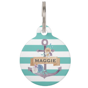 Preppy floral anchester monogram ID Dog Tag Haustiermarke