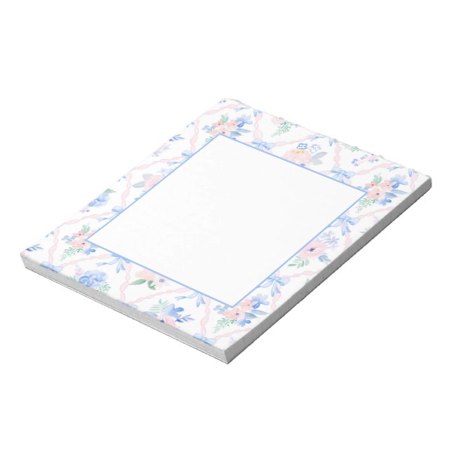 Preppy Floral Ribbon Bows Grandmillennial Notizblock (Rotiert)