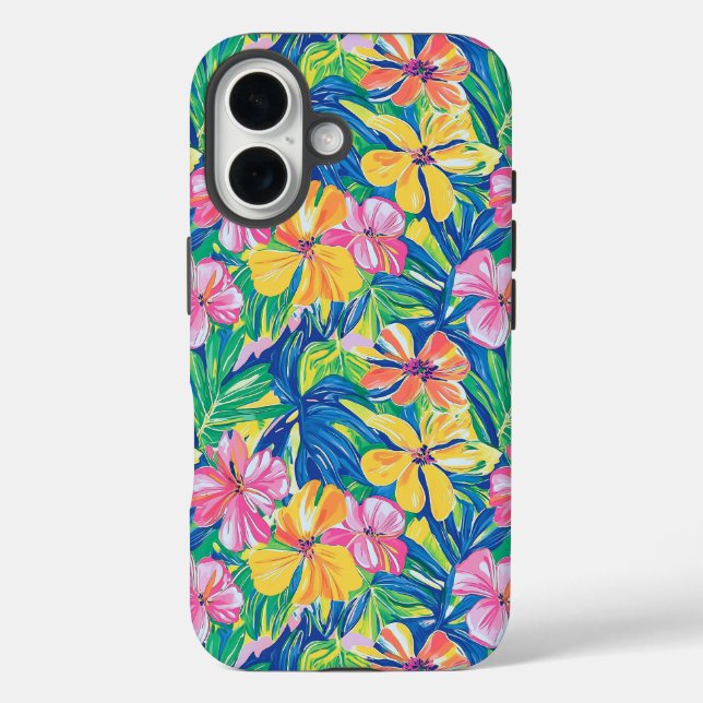 Preppy floral tropical iPhone 16 hülle (Rückseite)