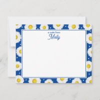 Preppy Floral Watercolor Daisies Navy Blue Yellow