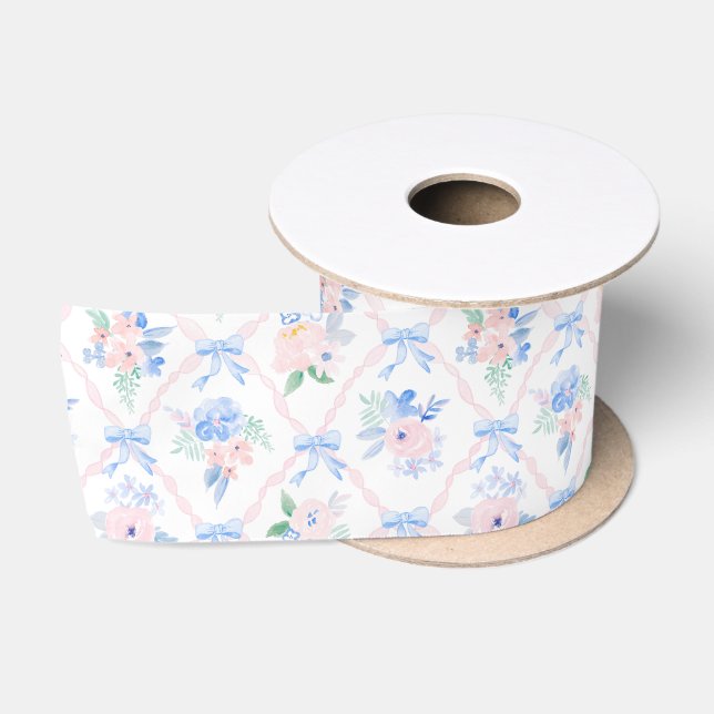 Preppy florale Ribbonerie Aquarell Blume Bogen Satinband (Spule)