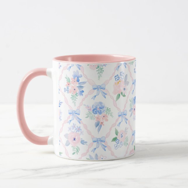 Preppy florale Ribbonerie Aquarell Blume Bogen Tasse (Links)