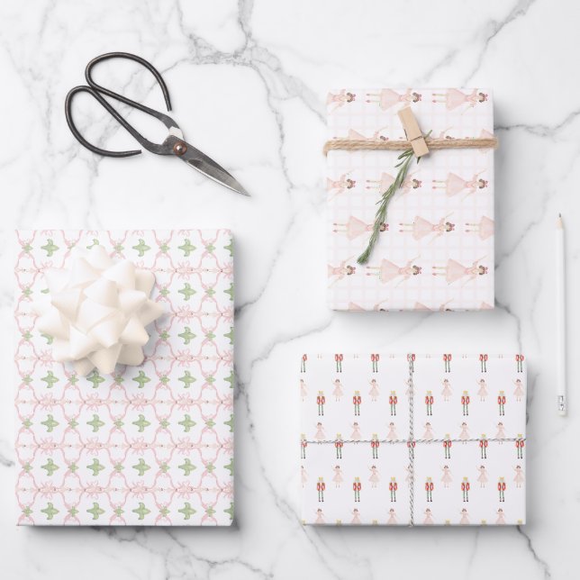 Preppy For Girl Pink Christmas Nutcracker Geschenkpapier Set (Vorderseite)