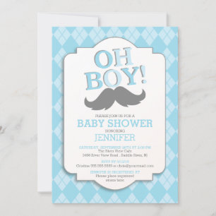 Preppy Fun OH BOY Mustache Baby Dusche Einladung