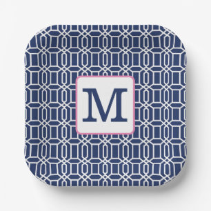 Preppy Geometric Monogram Navy White Pink Pappteller