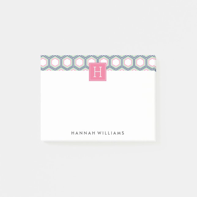 Preppy Geometric Pattern Monogram Post-it Klebezettel (Vorderseite)