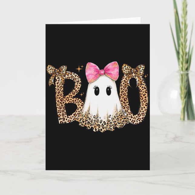 Preppy Ghost Boo,leopard Soky Coquette,halloween F Karte (Vorderseite)