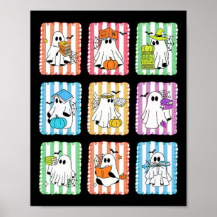 Preppy Ghost Reading Books Lehrer Halloween Libra Poster