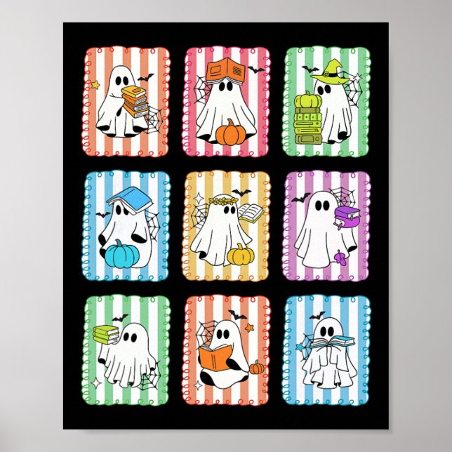 Preppy Ghost Reading Books Lehrer Halloween Libra Poster (Vorne)