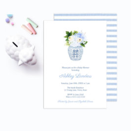 Preppy Ginger Jar Blue Floral Boy Baby Shower Einladung