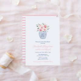 Preppy Ginger Jar Pink Florals Girl Baby Dusche Einladung