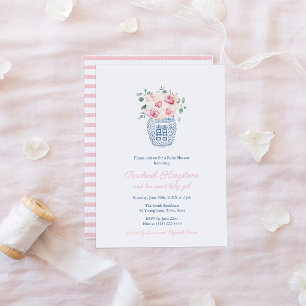Preppy Ginger Jar Pink Florals Girl Baby Dusche Einladung