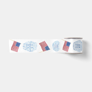 Preppy Ginger Jars & American Flags Red White Blue Satinband