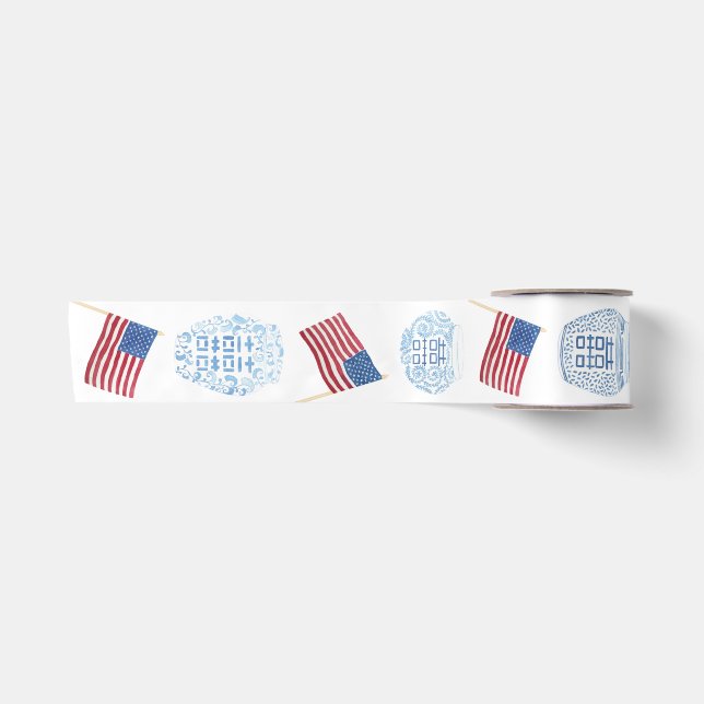 Preppy Ginger Jars & American Flags Red White Satinband (Vorderseite)