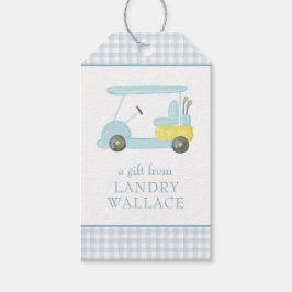 Preppy Gingham Watercolor Blue Monogram Golf Cart Geschenkanhänger