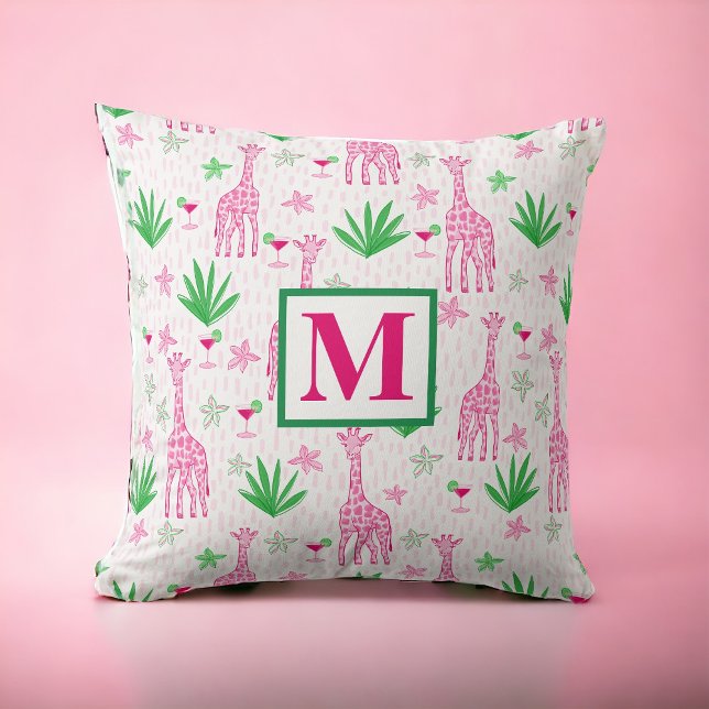 Preppy Giraffen Cosmopolitans Pink Monogram Kissen (Von Creator hochgeladen)