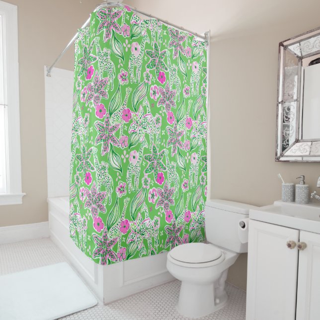 Preppy Giraffen Lily Pink Green Duschvorhang (Beispiel)