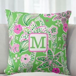 Preppy Giraffen Lily Pink Green Monogram Kissen