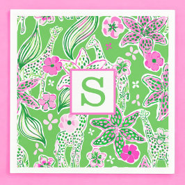 Preppy Giraffen Lily Pink Green Monogram Serviette