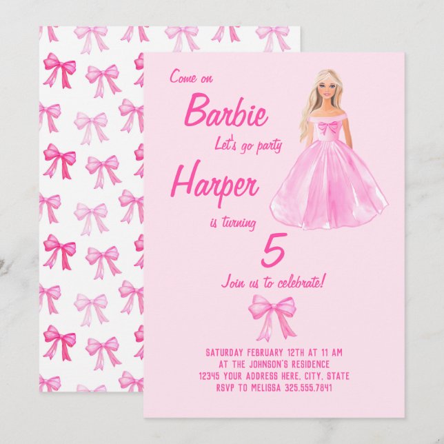 Preppy Girl Doll Birthday Coquette Einladung (Vorne/Hinten)