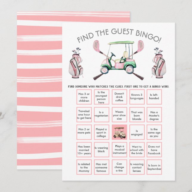 Preppy Girl Golf Finden Sie den Gast BINGO Einladung (Vorne/Hinten)