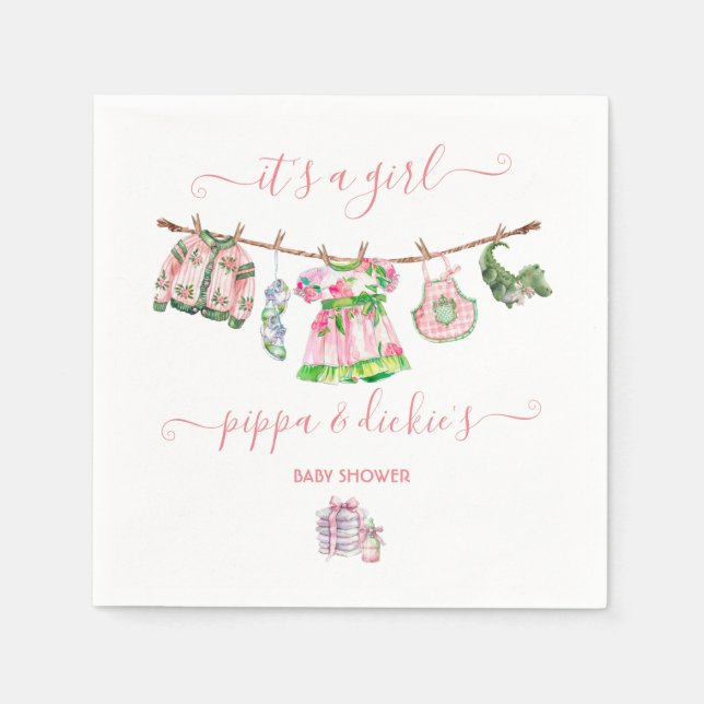 Preppy Girl Wäscheleine Babydusche Serviette (Vorderseite)