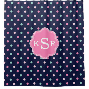 Preppy Girly Marine-Rosa-Aqua punktiert Duschvorhang