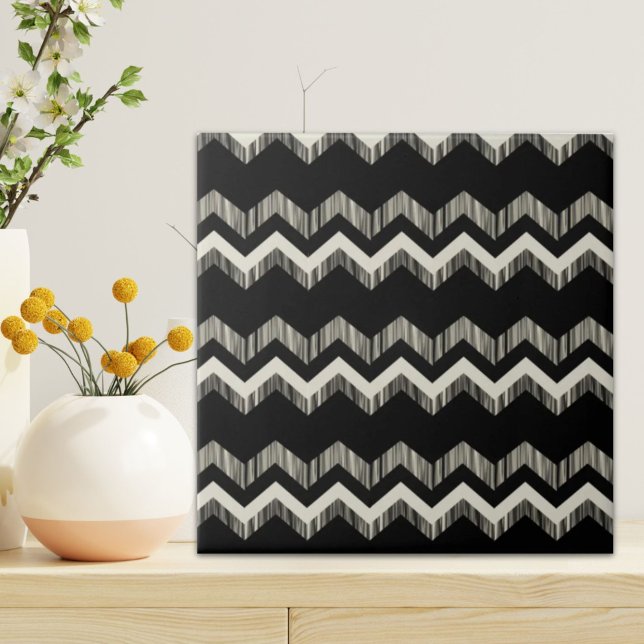 Preppy Girly Pattern Schwarz und Grau Zickzack Fliese (Preppy Girly Pattern Black And Grey Chevron Tile)