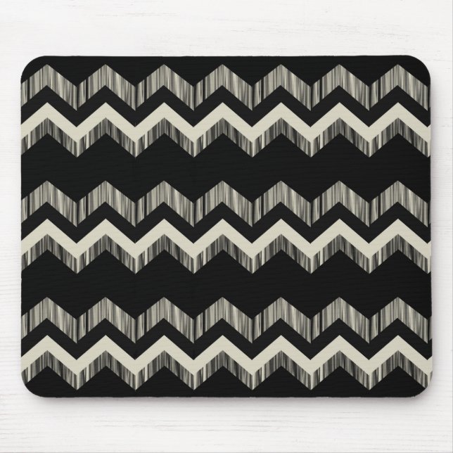 Preppy Girly Pattern Schwarz und Grau Zickzack Mousepad (Vorne)