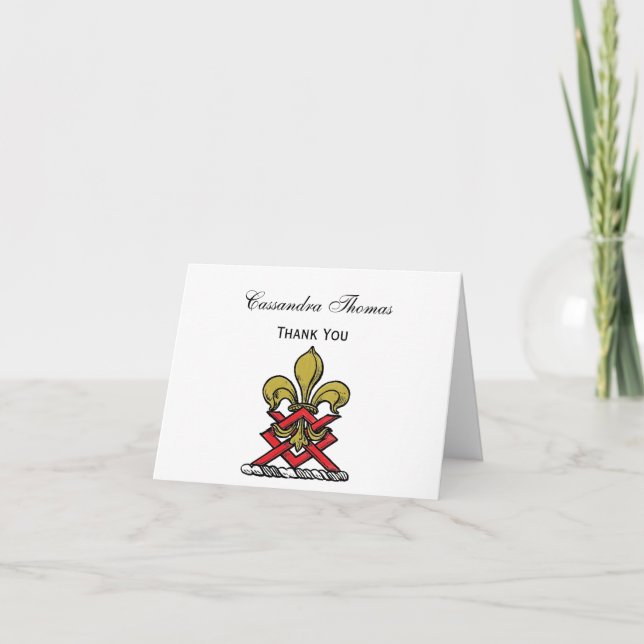 Preppy Gold Red Heraldic Wappen Lilie Emblem Dankeskarte (Vorderseite)