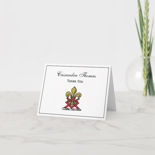 Preppy Gold Red Heraldic Wappen Lilie Emblem Dankeskarte (Vorderseite)