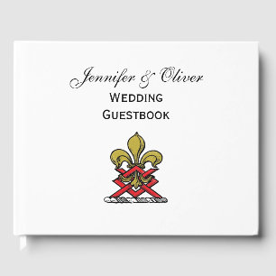 Preppy Gold Red Heraldic Wappen Lilie Emblem Gästebuch