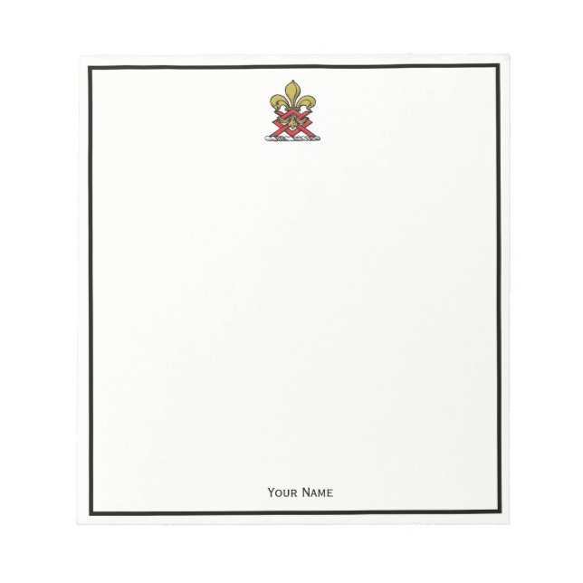 Preppy Gold Red Heraldic Wappen Lilie Emblem Notizblock (Vorderseite)