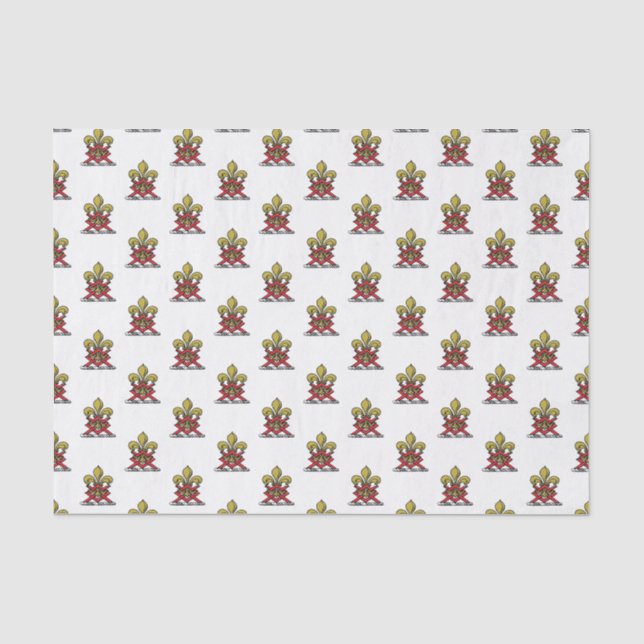 Preppy Gold Red Heraldic Wappen Lilie Emblem Seidenpapier (Vorderseite)