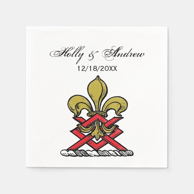 Preppy Gold Red Heraldic Wappen Lilie Emblem Serviette (Vorderseite)