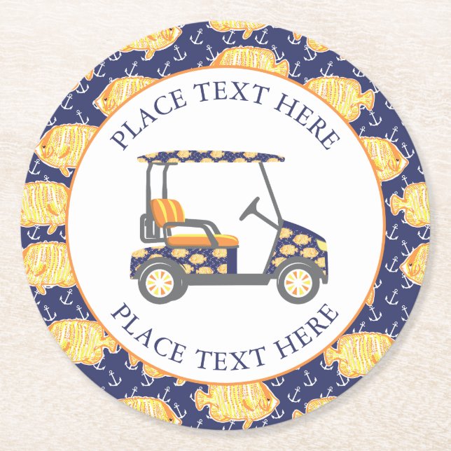 Preppy Goldfish Golf Cart Runder Pappuntersetzer (Vorderseite)