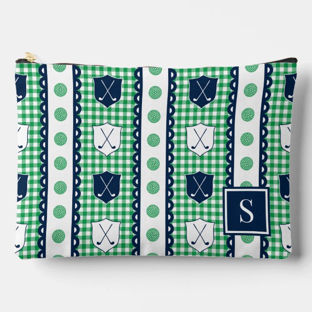Preppy Golf Crest Gingham - Grün & Navy Zubehörtasche (Vorderseite)