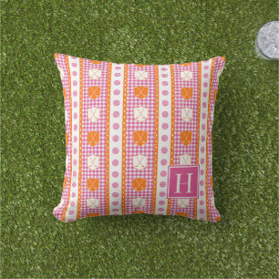Preppy Golf Crest Gingham - Hot Pink & Orange Kissen